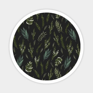 Green Leaves Seamless Pattern on Black Magnet